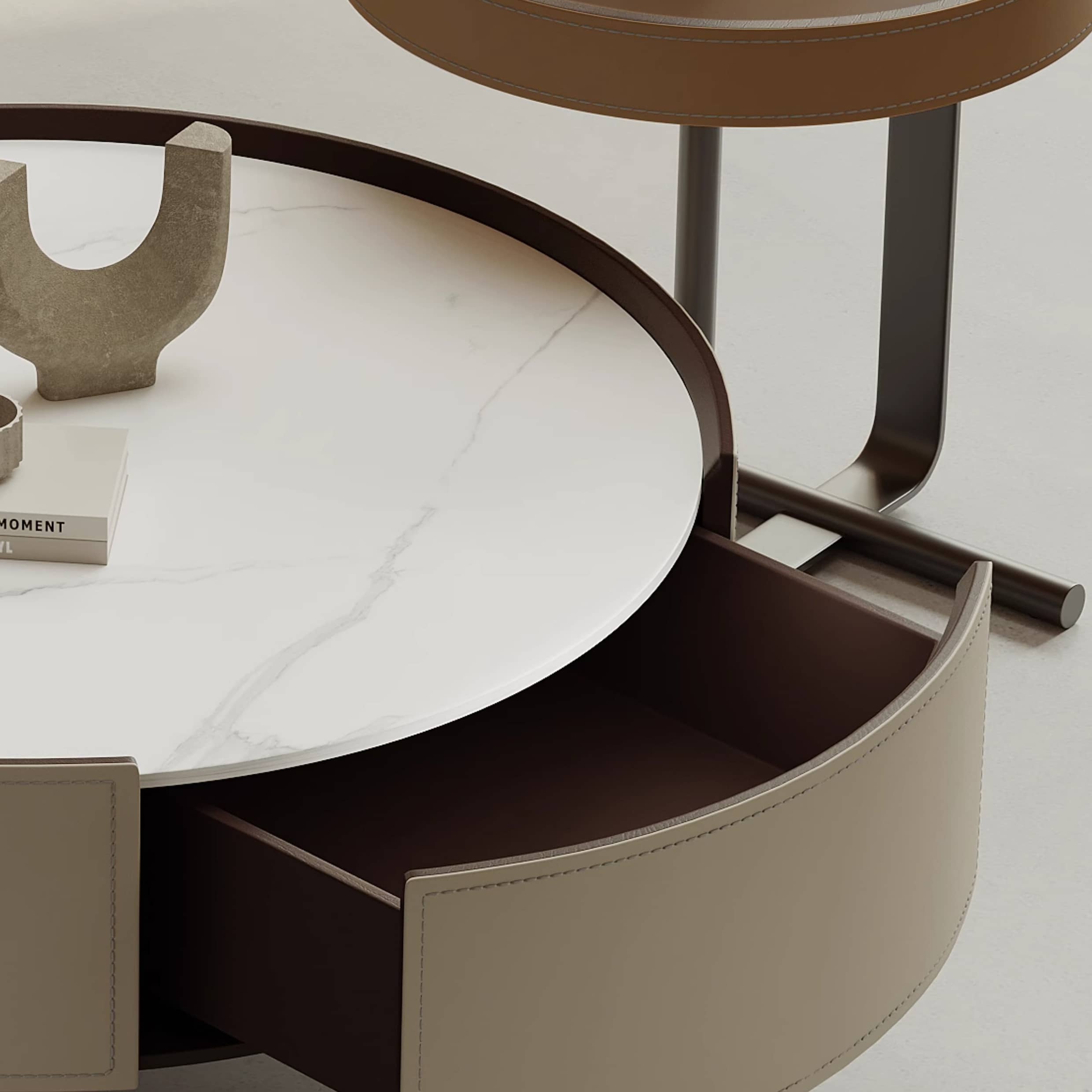 Solid Wood Coffee Table with Sintered Stone Top and Faux Leather Accents hxj-2703