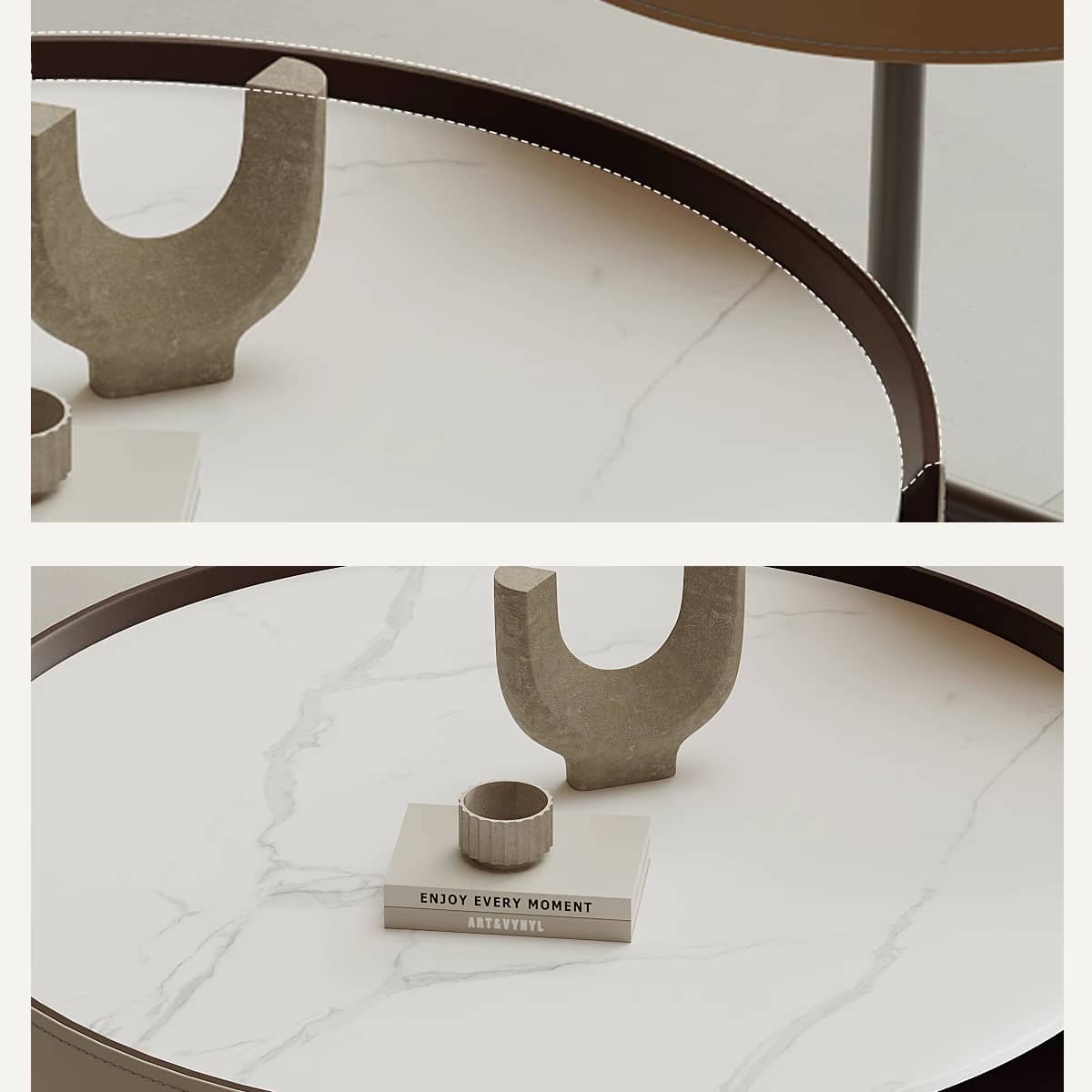 Solid Wood Coffee Table with Sintered Stone Top and Faux Leather Accents hxj-2703