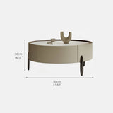 Solid Wood Coffee Table with Sintered Stone Top and Faux Leather Accents hxj-2703