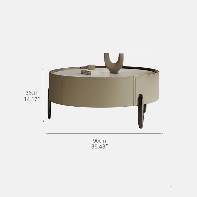 Solid Wood Coffee Table with Sintered Stone Top and Faux Leather Accents hxj-2703