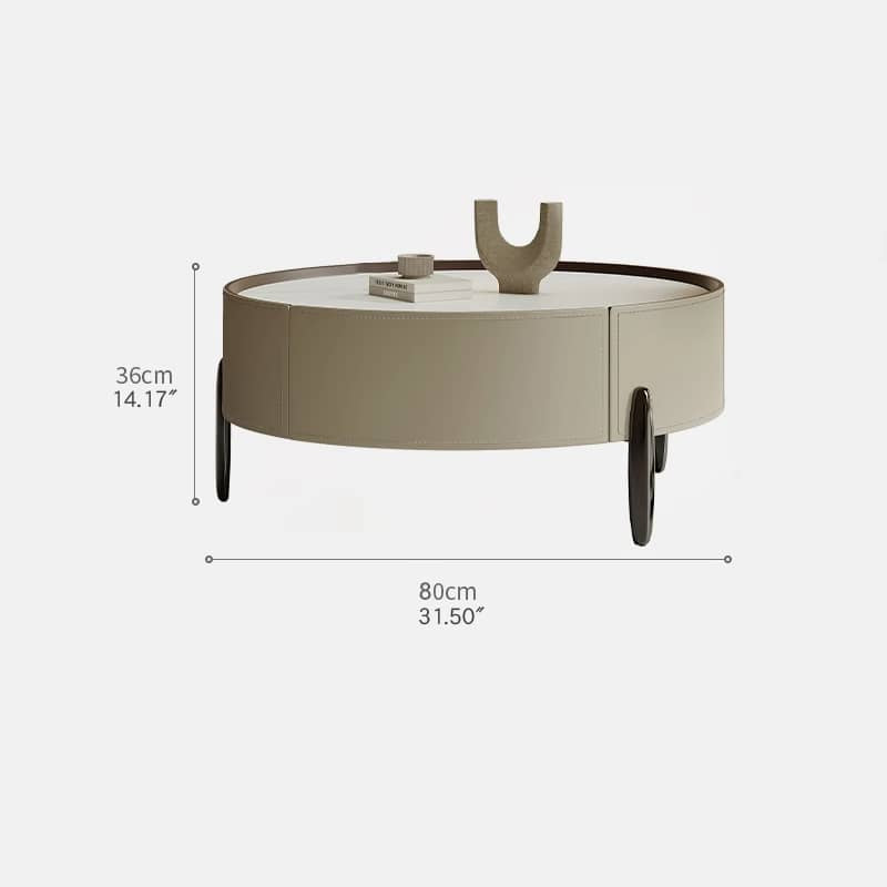 Solid Wood Coffee Table with Sintered Stone Top and Faux Leather Accents hxj-2703