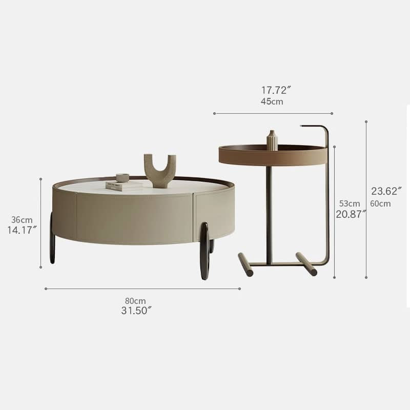 Solid Wood Coffee Table with Sintered Stone Top and Faux Leather Accents hxj-2703