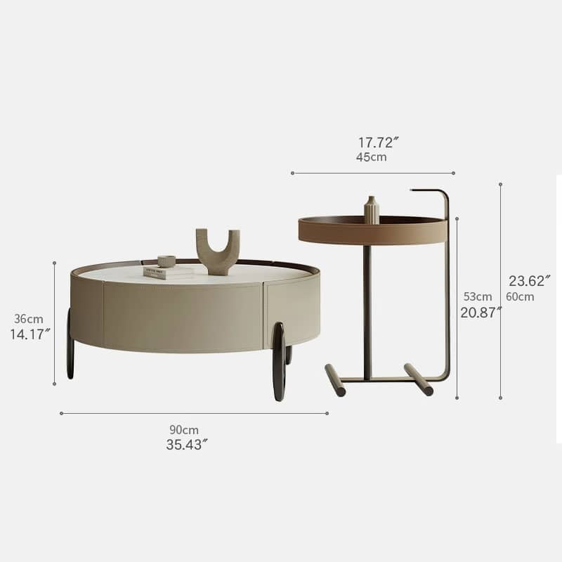 Solid Wood Coffee Table with Sintered Stone Top and Faux Leather Accents hxj-2703
