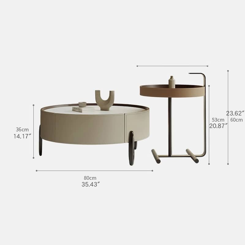 Solid Wood Coffee Table with Sintered Stone Top and Faux Leather Accents hxj-2703