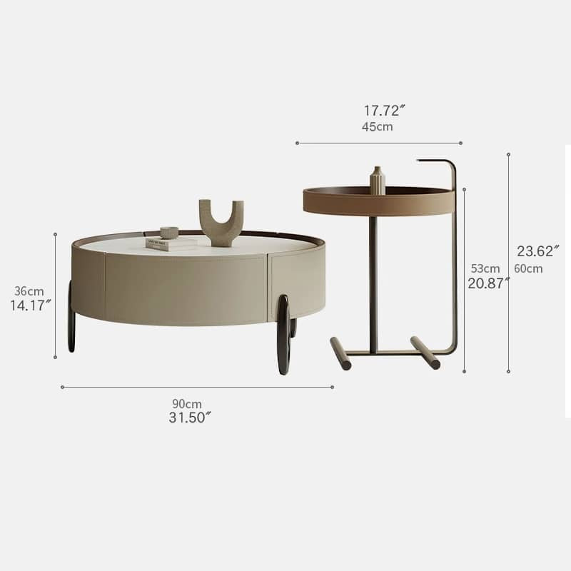 Solid Wood Coffee Table with Sintered Stone Top and Faux Leather Accents hxj-2703
