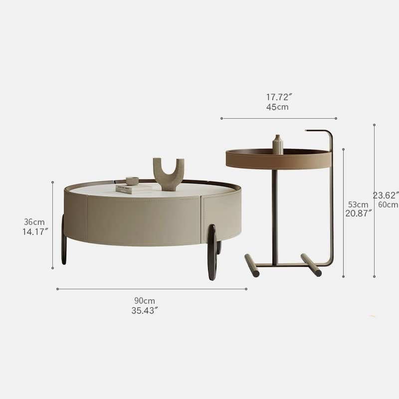 Solid Wood Coffee Table with Sintered Stone Top and Faux Leather Accents hxj-2703