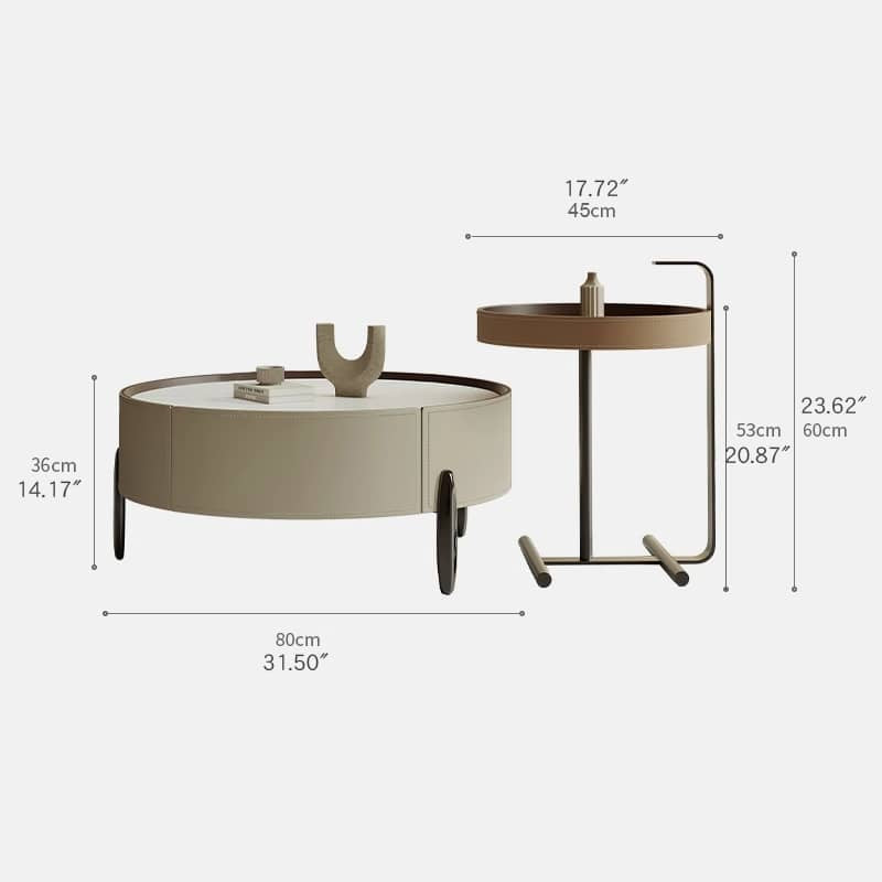 Solid Wood Coffee Table with Sintered Stone Top and Faux Leather Accents hxj-2703
