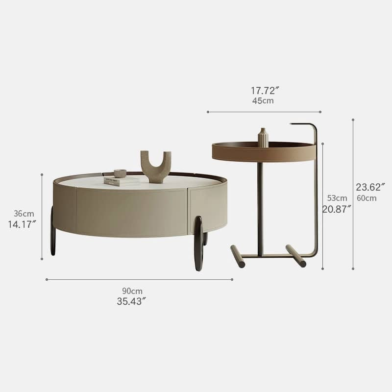 Solid Wood Coffee Table with Sintered Stone Top and Faux Leather Accents hxj-2703