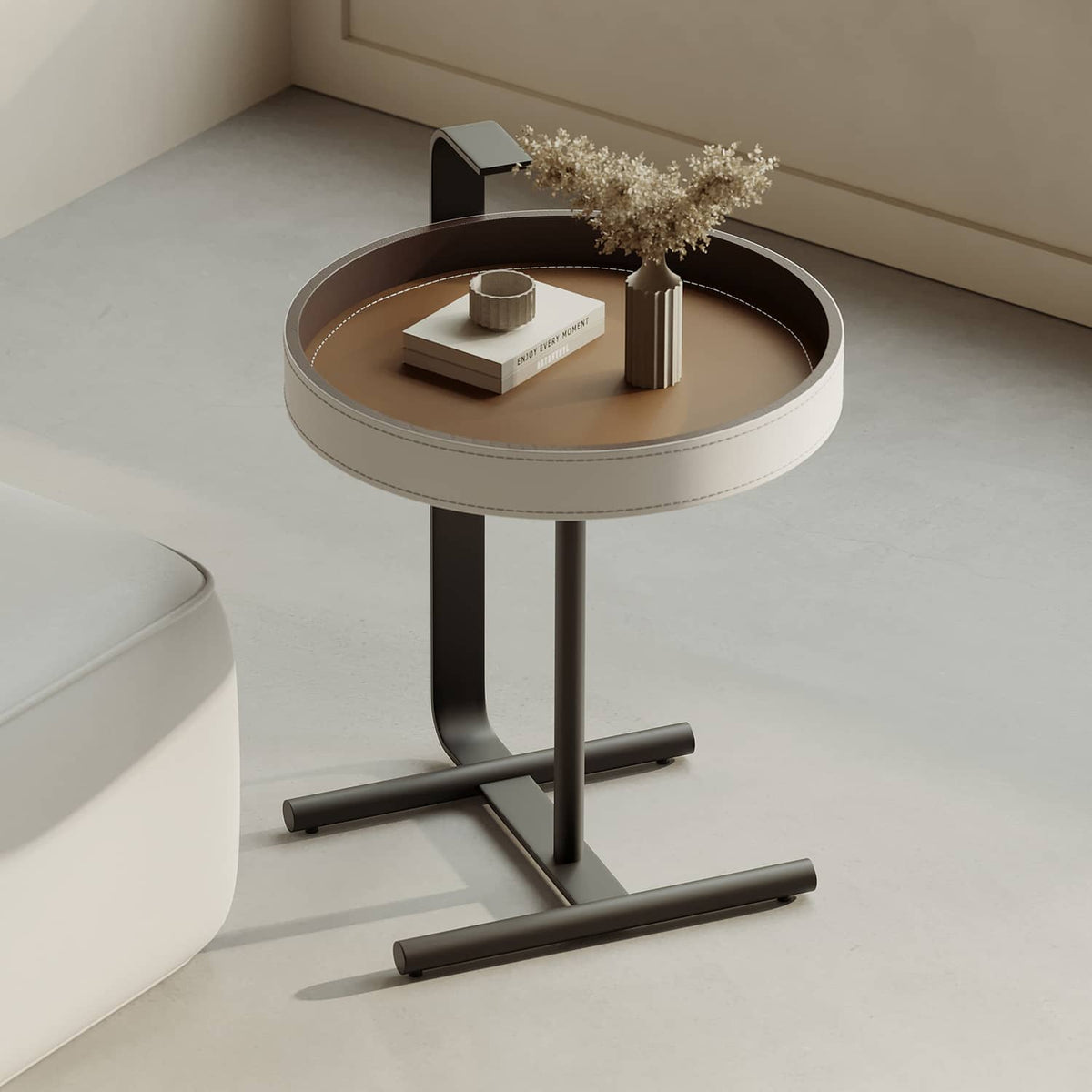 Sleek Carbon Steel Coffee Table with Stylish Faux Leather Surface - Modern Design hxj-2705