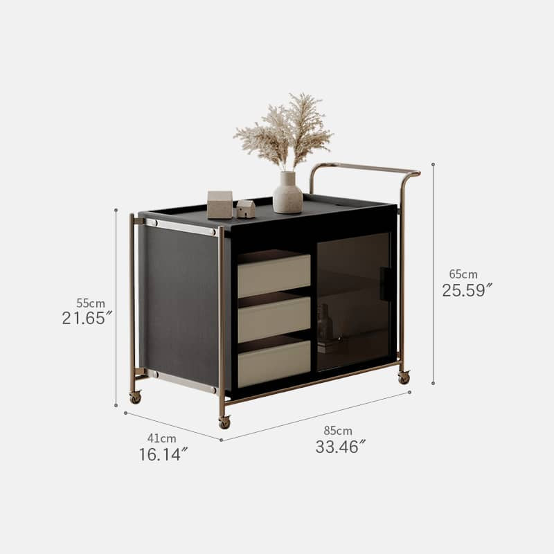 Sleek Stainless Steel Cart with Tempered Glass Shelves and Faux Leather Accents hxj-2706