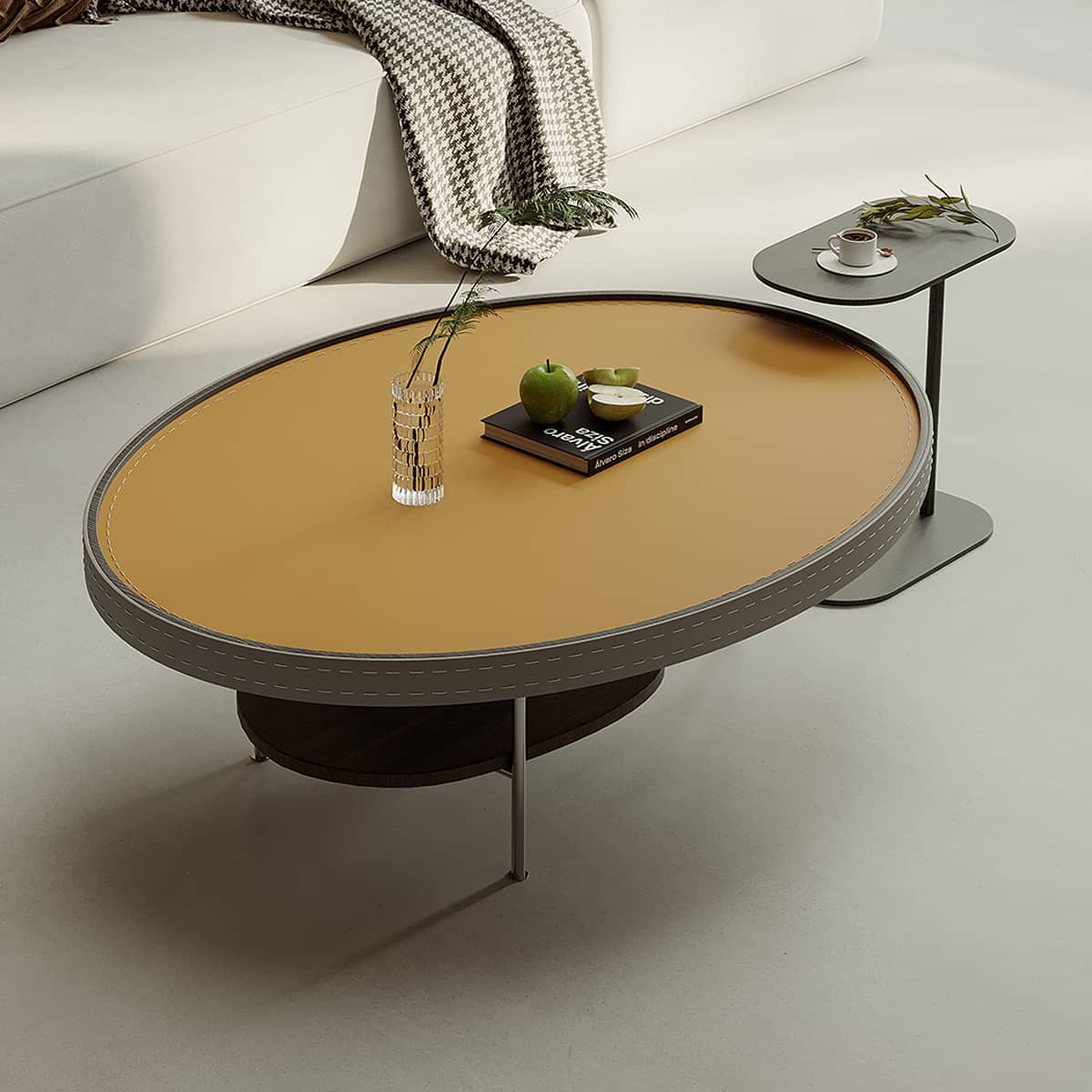 Luxury Faux Leather Coffee Table with Elegant Stainless Steel Frame hxj-2707