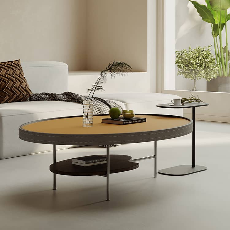 Luxury Faux Leather Coffee Table with Elegant Stainless Steel Frame hxj-2707