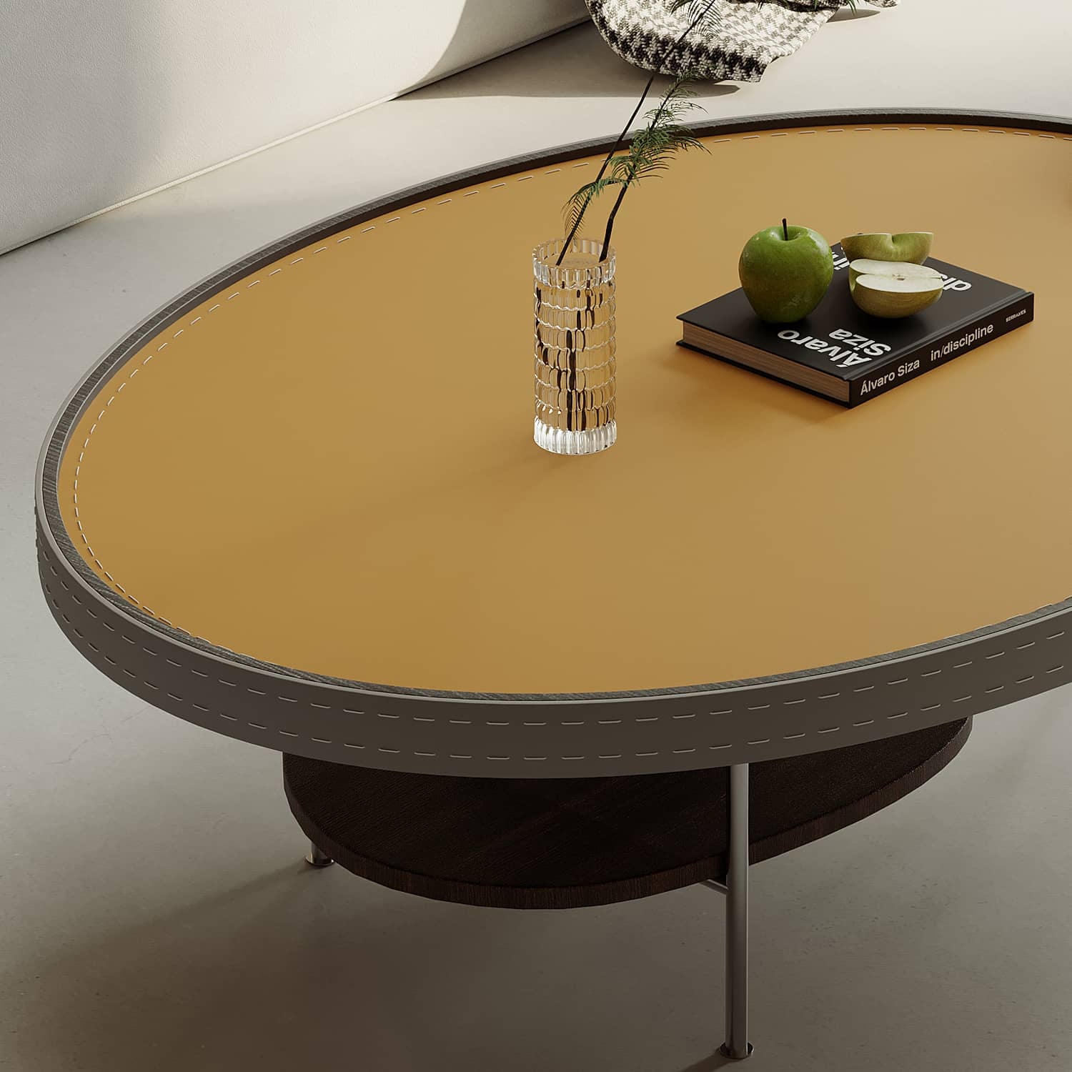 Luxury Faux Leather Coffee Table with Elegant Stainless Steel Frame hxj-2707