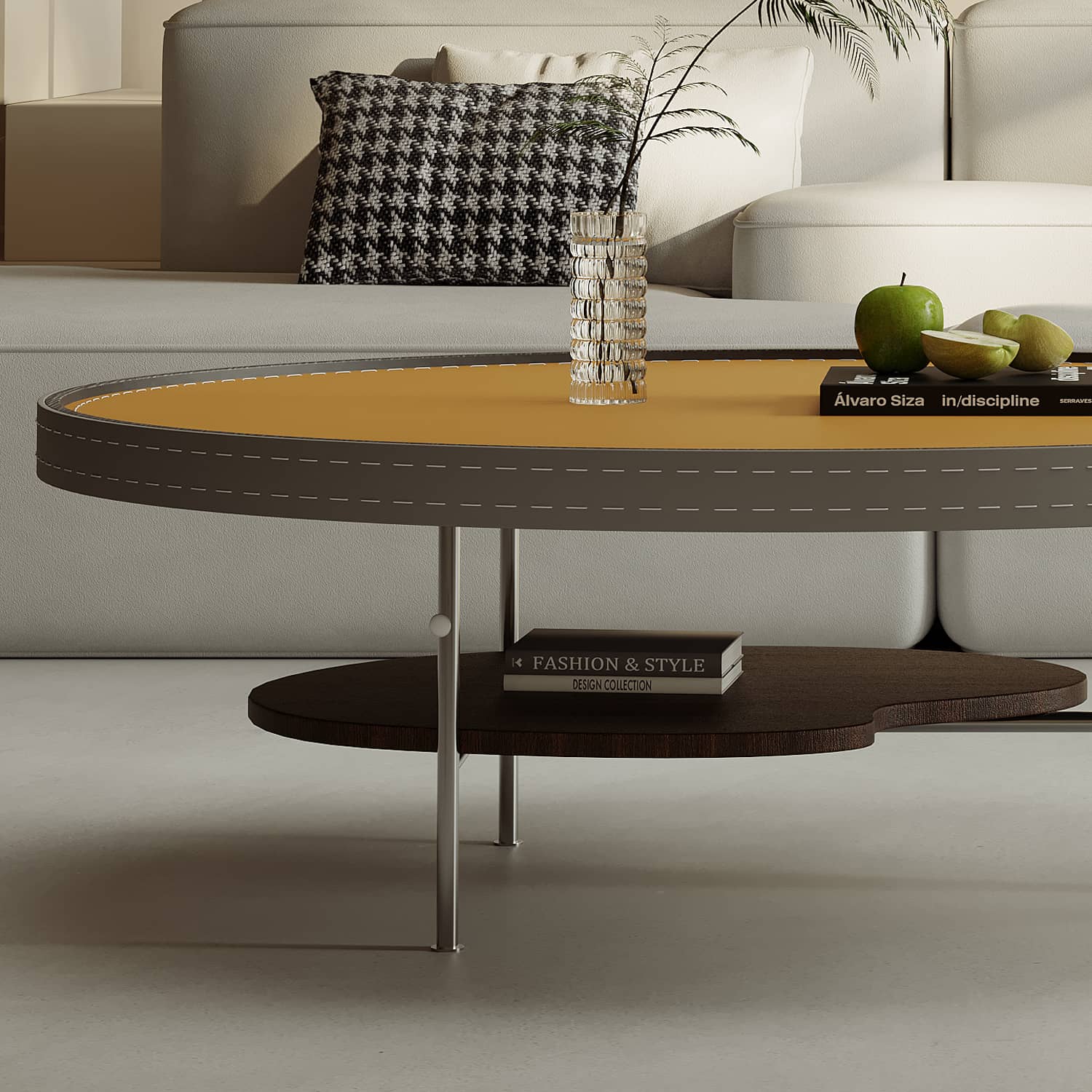 Luxury Faux Leather Coffee Table with Elegant Stainless Steel Frame hxj-2707