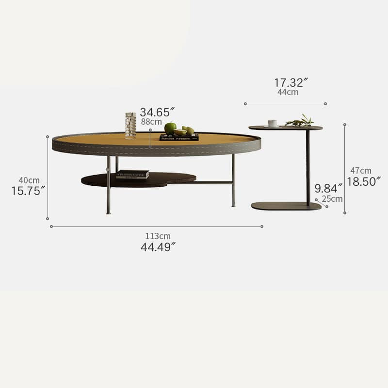 Luxury Faux Leather Coffee Table with Elegant Stainless Steel Frame hxj-2707