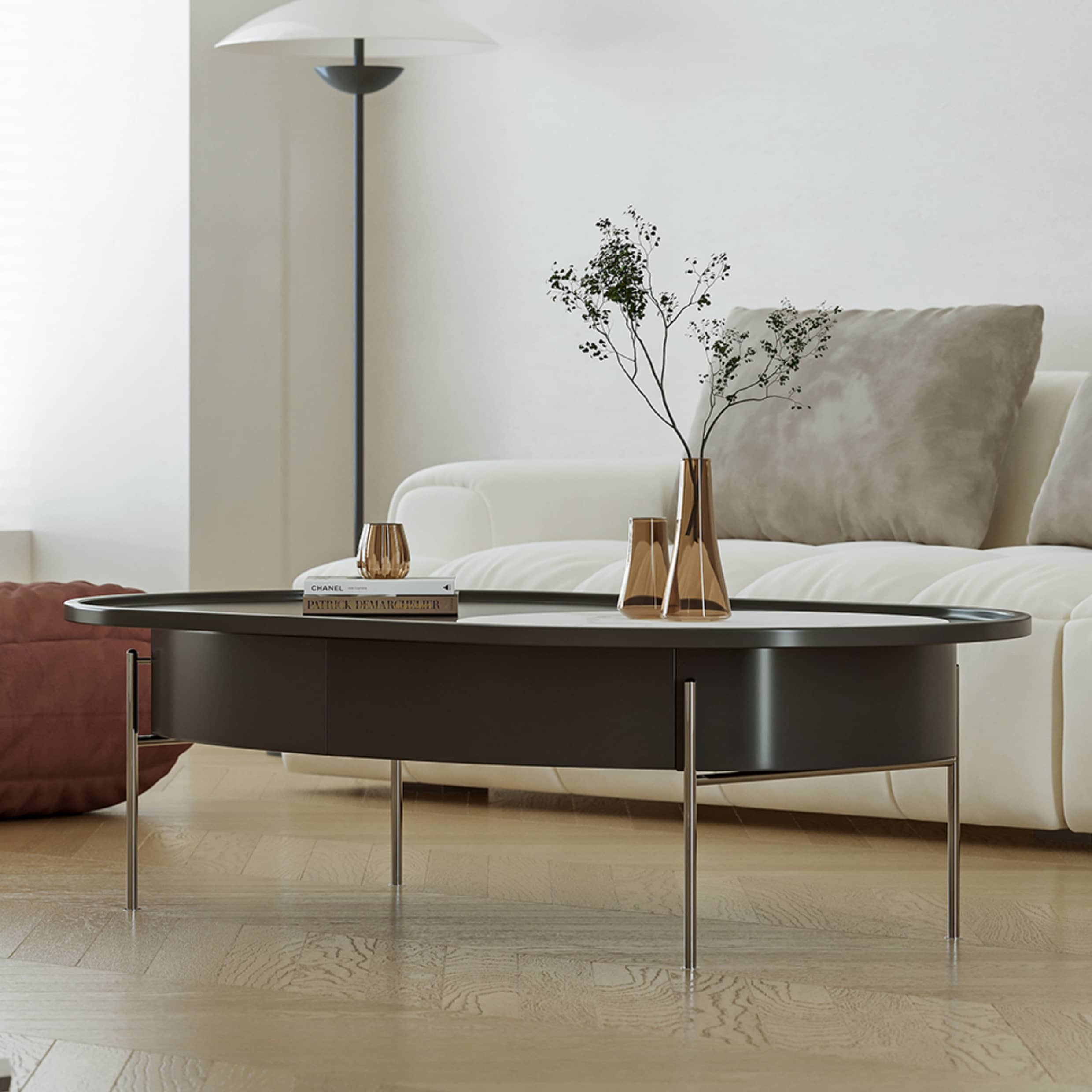 Eco-Friendly Pine Wood Coffee Table with Sintered Stone & Stainless Steel hxj-2709