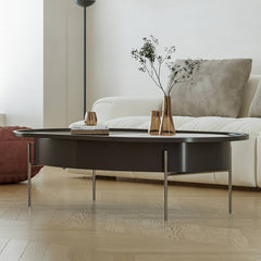 Eco-Friendly Pine Wood Coffee Table with Sintered Stone & Stainless Steel hxj-2709