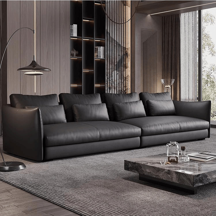 Luxurious Black Faux Leather Sofa with Pine Wood Frame, Latex Down Filling, and Cotton Upholstery hxl-1264