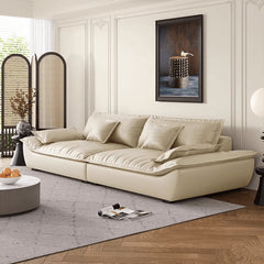 Luxurious Dark Brown and Light Beige Sofa with Black Pine Wood Frame - Down-Filled Cotton and Faux Leather Upholstery hxl-1265