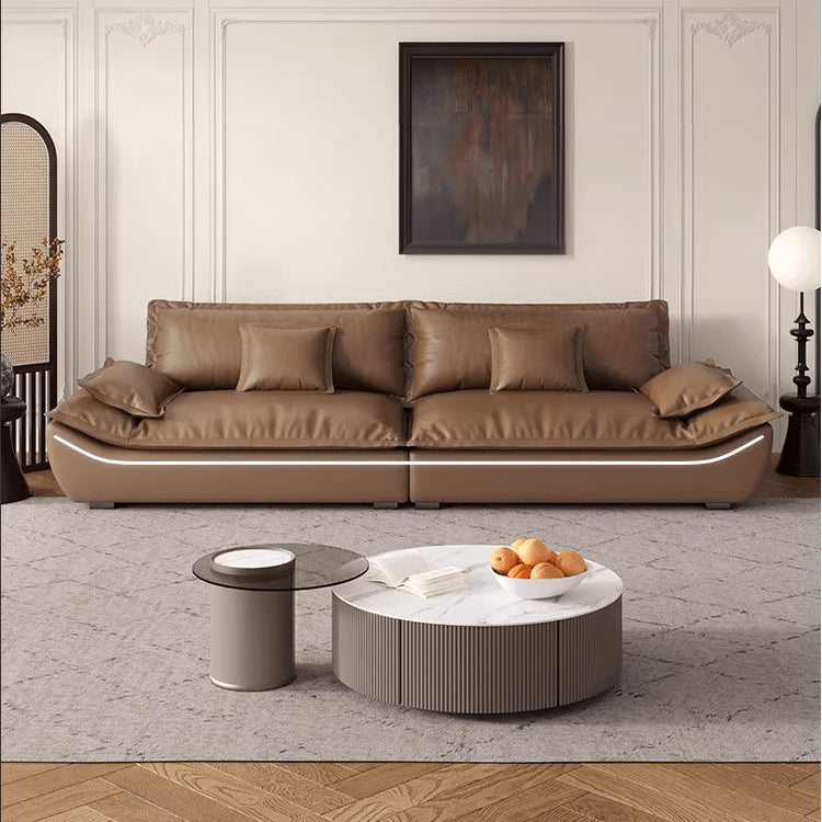 Luxurious Dark Brown and Light Beige Sofa with Black Pine Wood Frame - Down-Filled Cotton and Faux Leather Upholstery hxl-1265