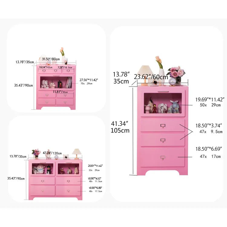 Stylish Candy Colors Solid Wood Cabinet with Tempered Glass Display Shelves hyj-2298