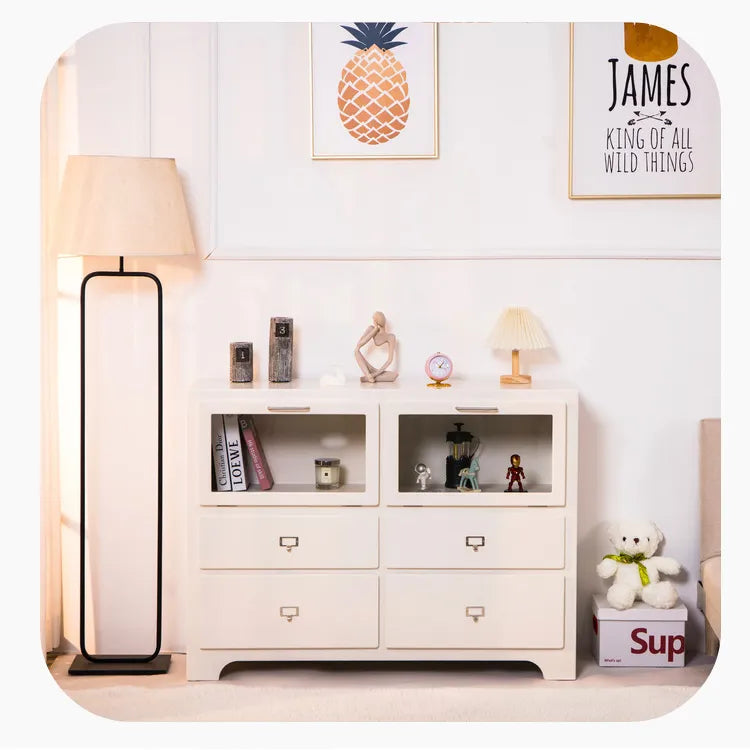 Stylish Candy Colors Solid Wood Cabinet with Tempered Glass Display Shelves hyj-2298