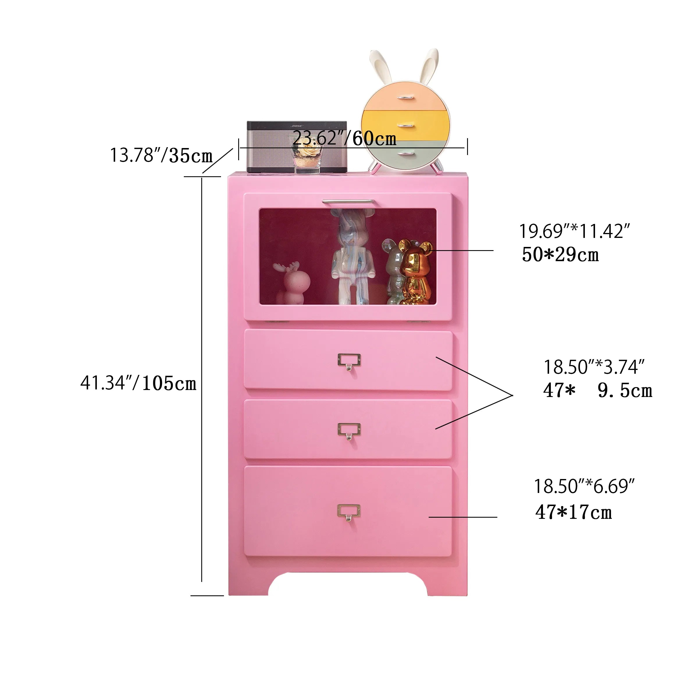 Stylish Candy Colors Solid Wood Cabinet with Tempered Glass Display Shelves hyj-2298