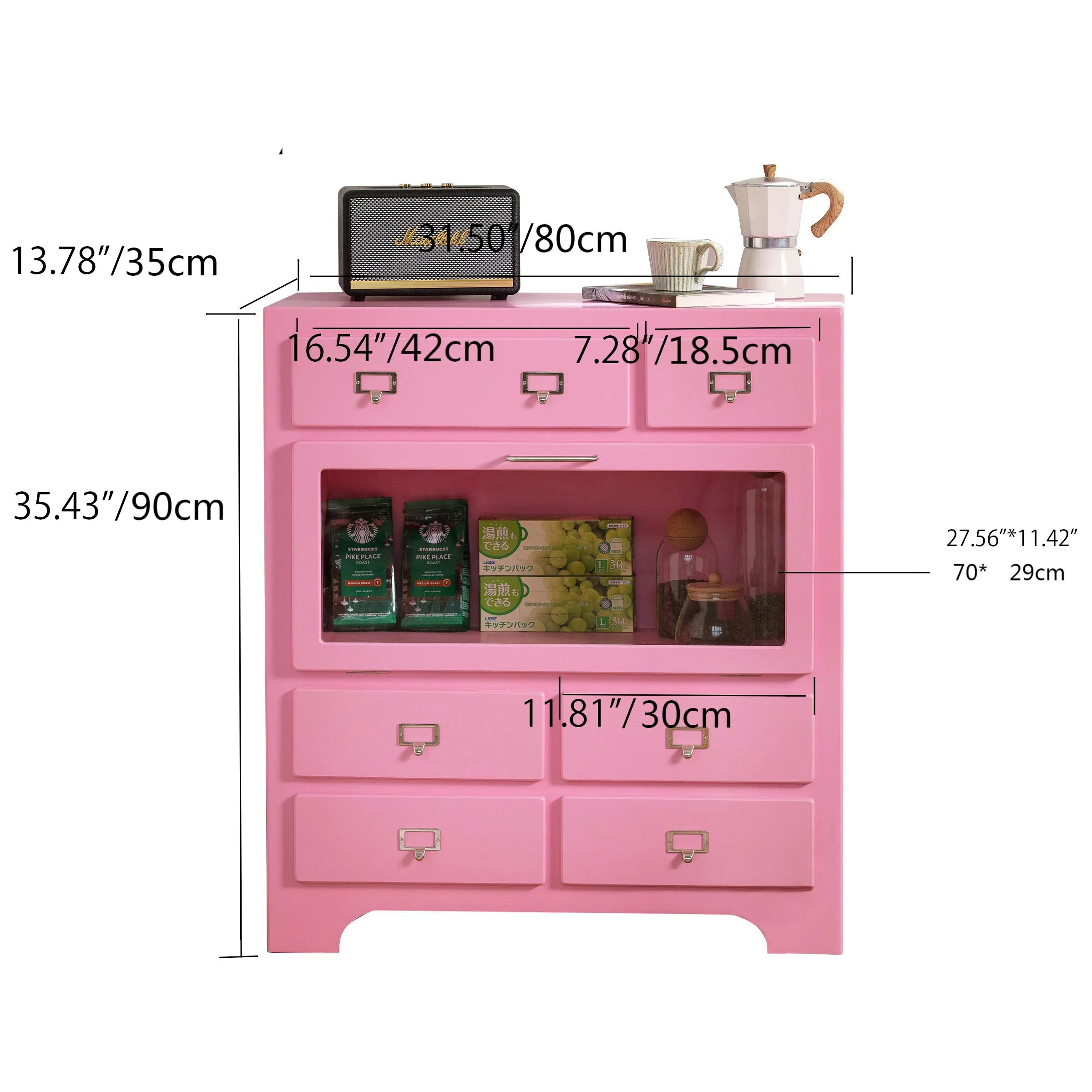 Stylish Candy Colors Solid Wood Cabinet with Tempered Glass Display Shelves hyj-2298