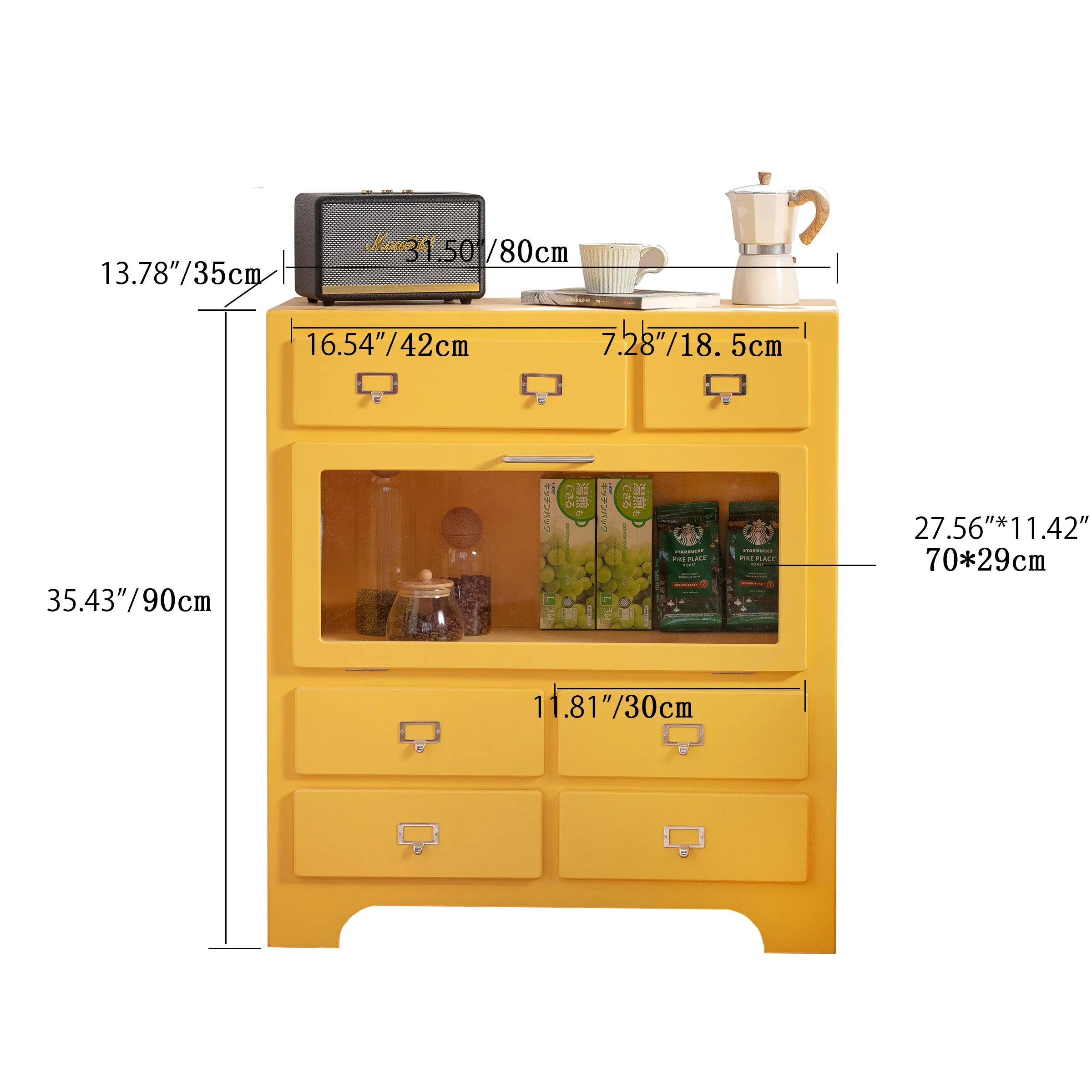 Stylish Candy Colors Solid Wood Cabinet with Tempered Glass Display Shelves hyj-2298