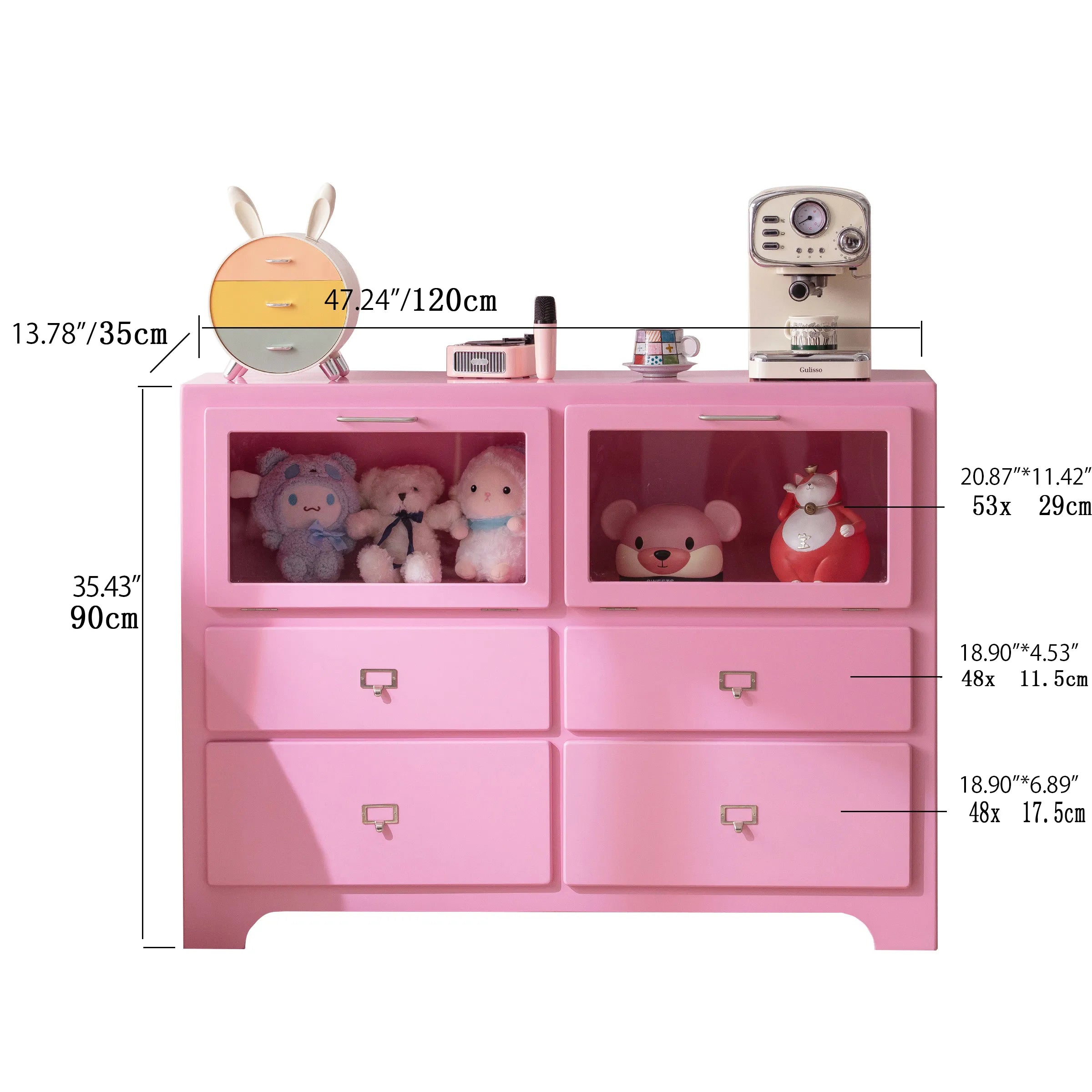 Stylish Candy Colors Solid Wood Cabinet with Tempered Glass Display Shelves hyj-2298