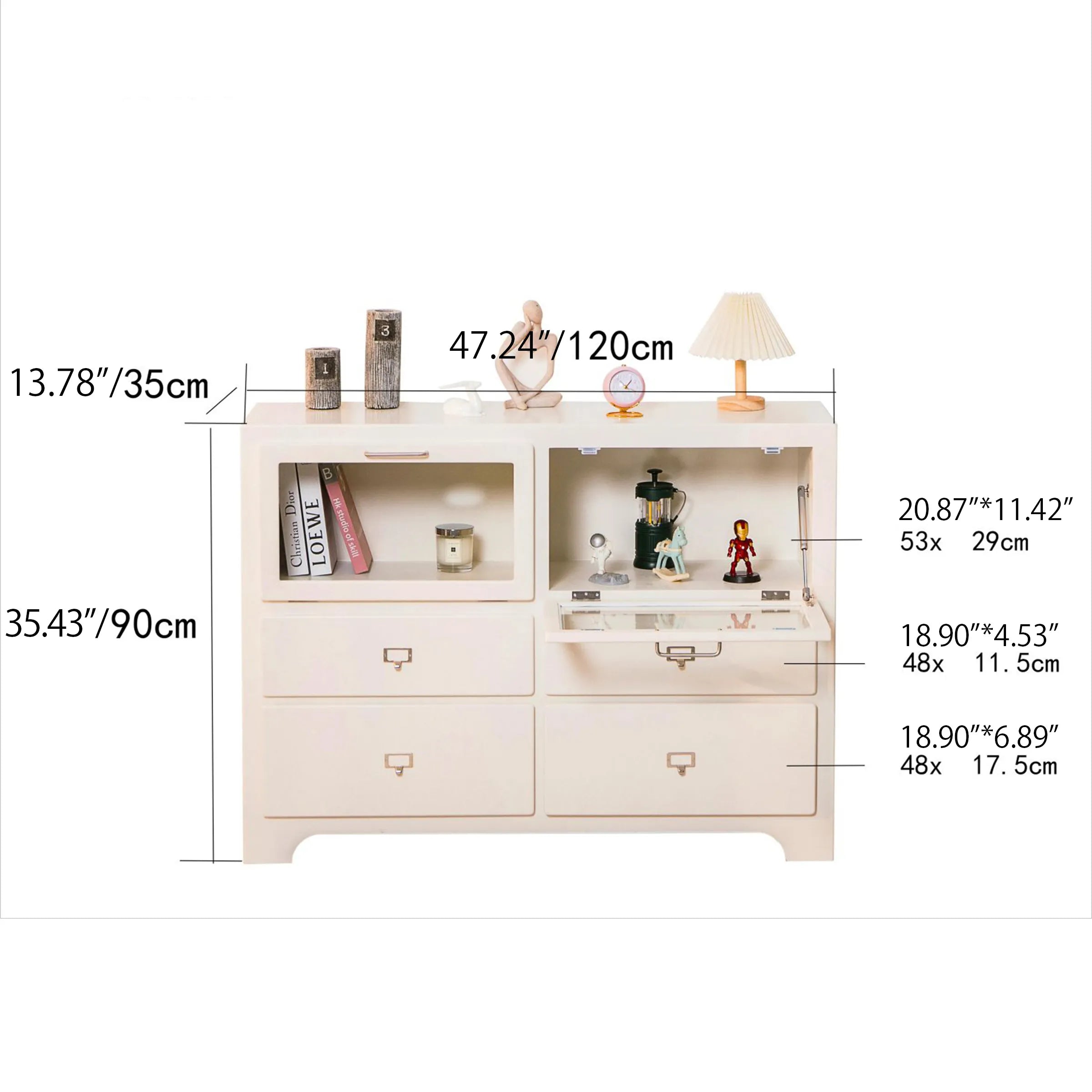 Stylish Candy Colors Solid Wood Cabinet with Tempered Glass Display Shelves hyj-2298