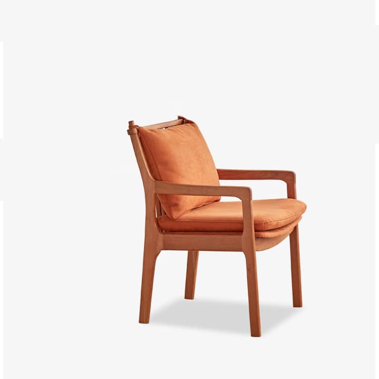 Sleek Mid-Century Modern Chair with Orange, Off-White, and Yellow Leathaire - Natural Oak, Cherry, and Light Brown Wood Finish hykmq-745