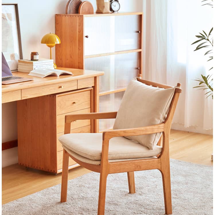 Sleek Mid-Century Modern Chair with Orange, Off-White, and Yellow Leathaire - Natural Oak, Cherry, and Light Brown Wood Finish hykmq-745