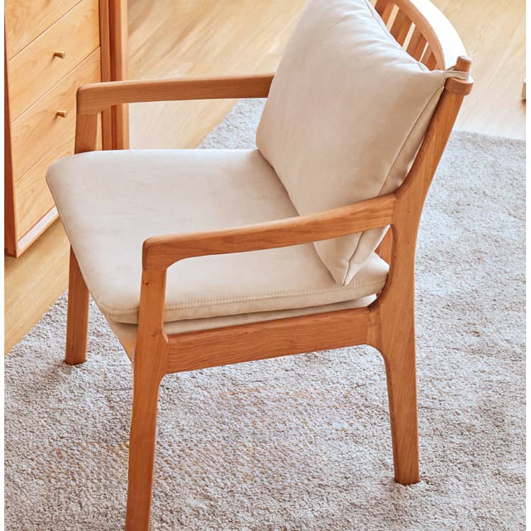 Sleek Mid-Century Modern Chair with Orange, Off-White, and Yellow Leathaire - Natural Oak, Cherry, and Light Brown Wood Finish hykmq-745