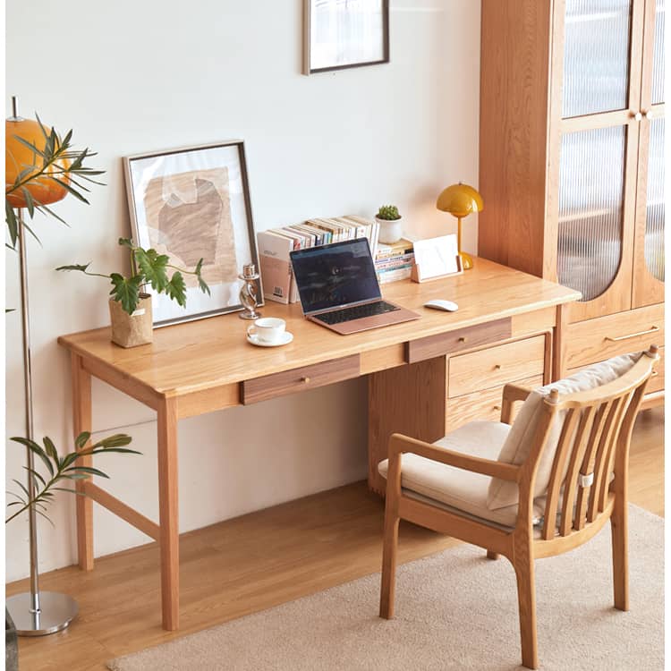 Sleek Mid-Century Modern Chair with Orange, Off-White, and Yellow Leathaire - Natural Oak, Cherry, and Light Brown Wood Finish hykmq-745