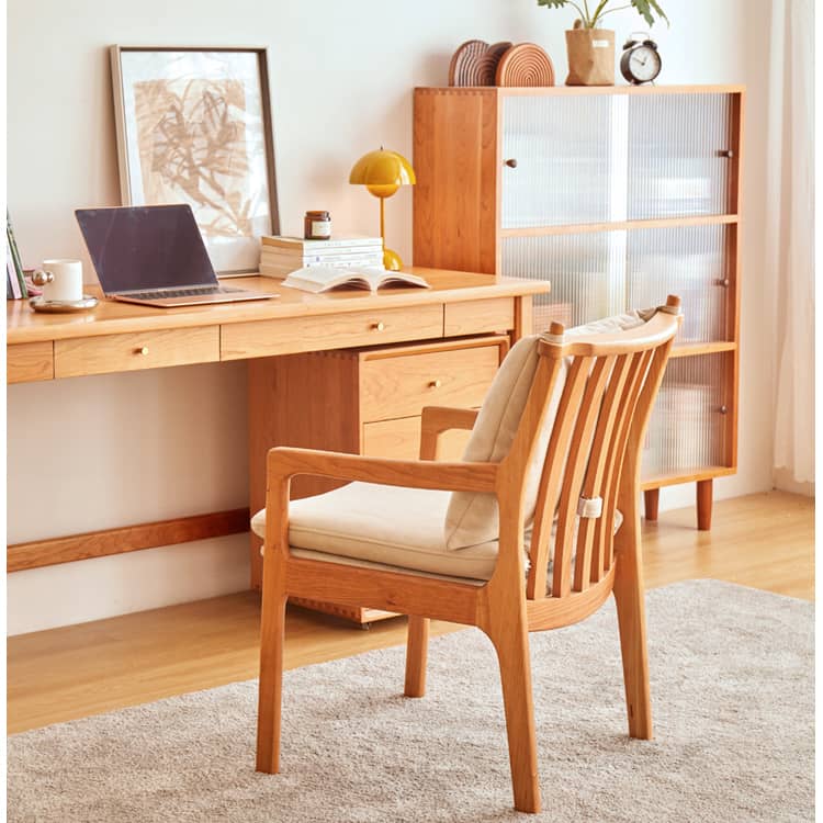 Sleek Mid-Century Modern Chair with Orange, Off-White, and Yellow Leathaire - Natural Oak, Cherry, and Light Brown Wood Finish hykmq-745