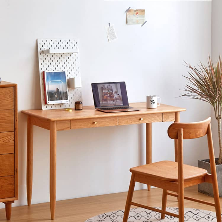 Elegant Cherry Wood and Natural Plywood Desk with Copper Accents hykmq-750