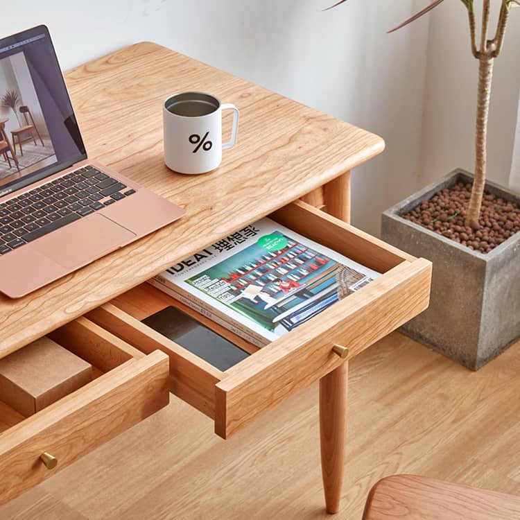 Elegant Cherry Wood and Natural Plywood Desk with Copper Accents hykmq-750