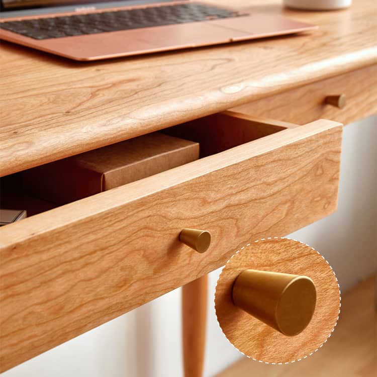 Elegant Cherry Wood and Natural Plywood Desk with Copper Accents hykmq-750