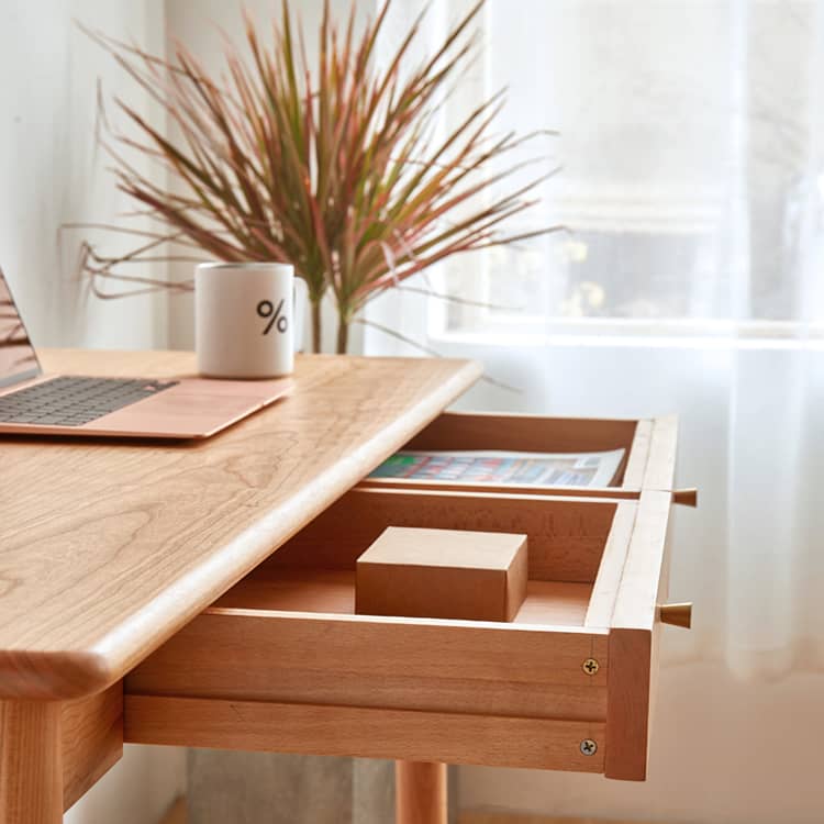 Elegant Cherry Wood and Natural Plywood Desk with Copper Accents hykmq-750