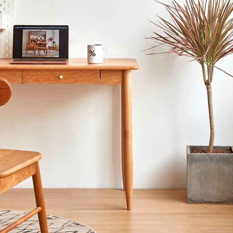 Elegant Cherry Wood and Natural Plywood Desk with Copper Accents hykmq-750