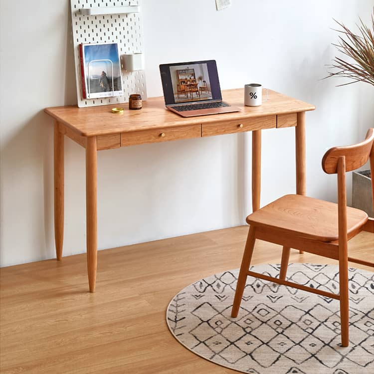 Elegant Cherry Wood and Natural Plywood Desk with Copper Accents hykmq-750