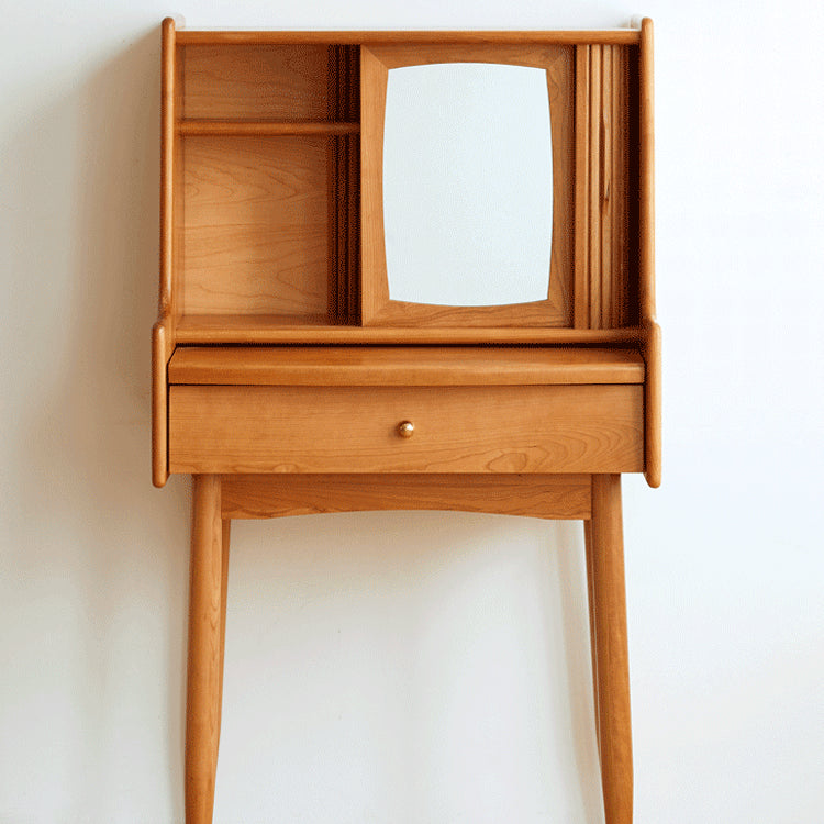 Elegant Cherry Wood Makeup Vanity with Copper Accents & Glass Top hykmq-752