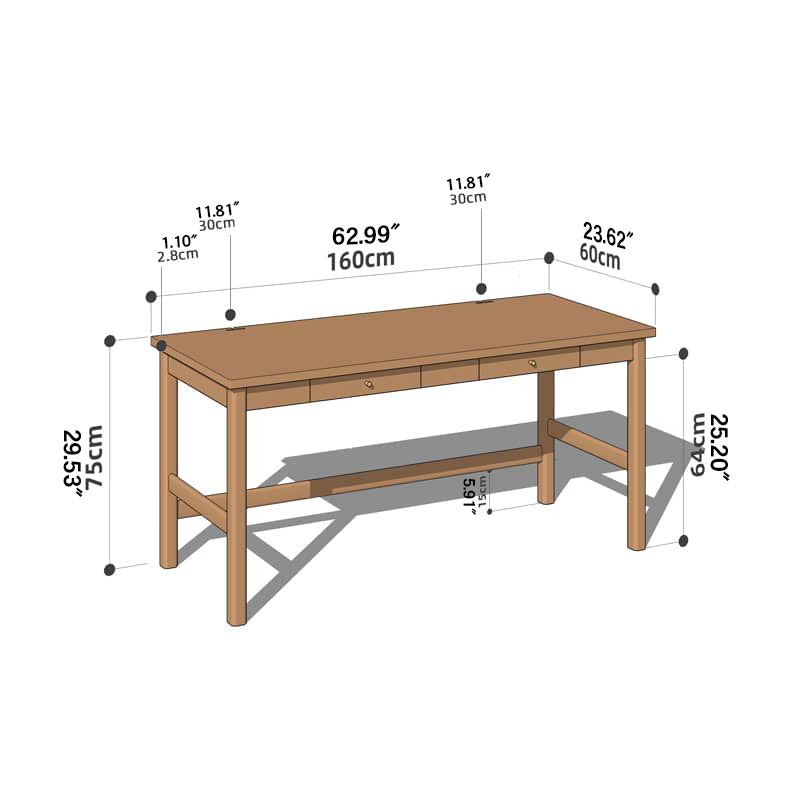 Elegant Brown Natural Wood Desk - Black Walnut & Cherry Wood Finish hykmq-753