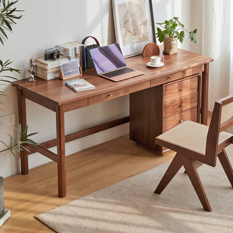 Elegant Brown Natural Wood Desk - Black Walnut & Cherry Wood Finish hykmq-753