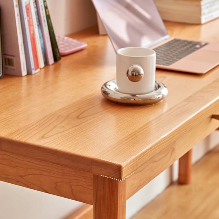 Elegant Brown Natural Wood Desk - Black Walnut & Cherry Wood Finish hykmq-753