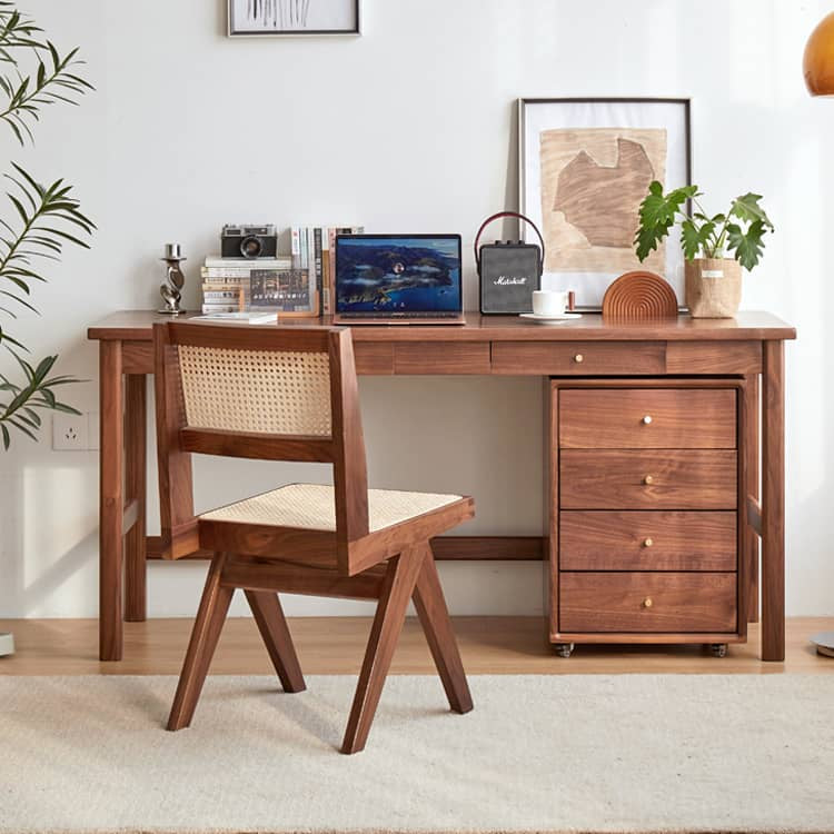 Elegant Brown Natural Wood Desk - Black Walnut & Cherry Wood Finish hykmq-753