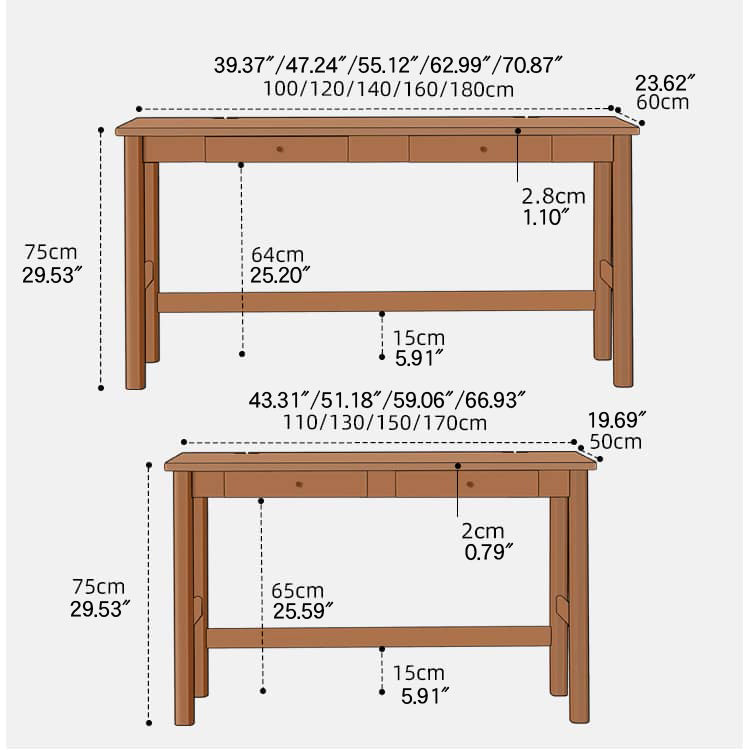 Elegant Brown Natural Wood Desk - Black Walnut & Cherry Wood Finish hykmq-753