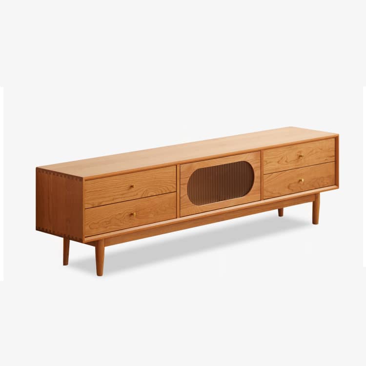 Cherry Wood TV Cabinet with Copper Hardware and Glass Doors hykmq-757