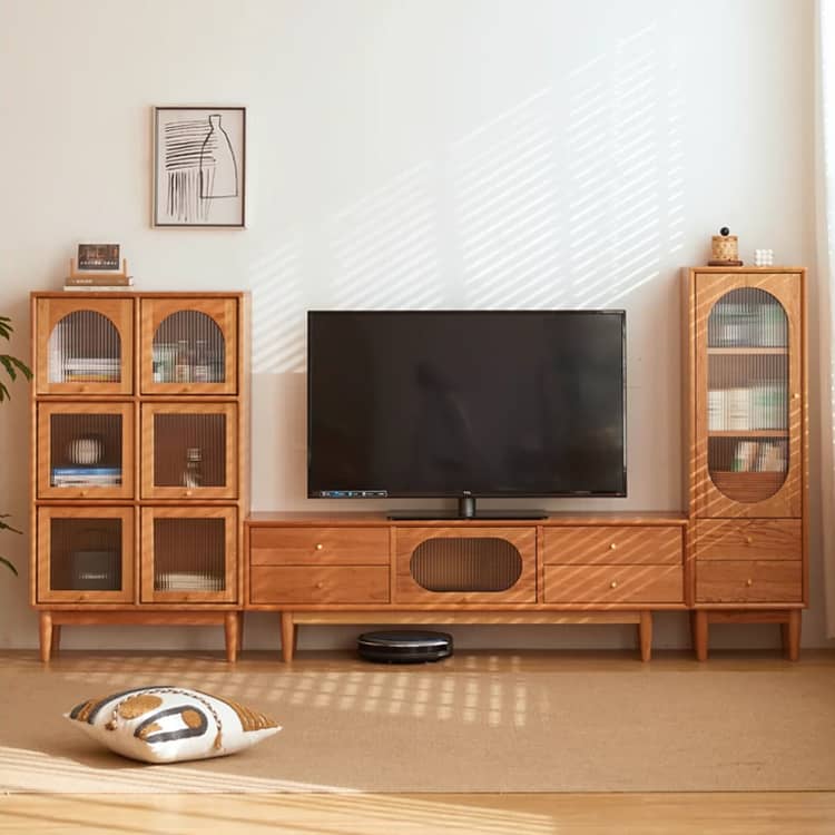 Cherry Wood TV Cabinet with Copper Hardware and Glass Doors hykmq-757